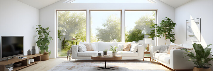 Drenched in Sunlight: Contemporary and Comfortable Living Room-Lush Plants and Modern Décor