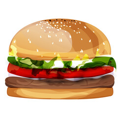 Shiny colorful burger on white background.  