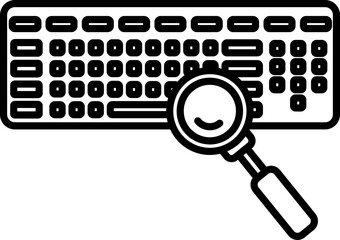Black line art keyboard with magnifier searching concept.