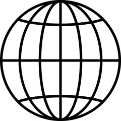 Black line art illustration of a globe.