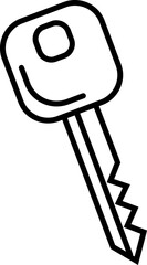 Black line art illustration of a key.