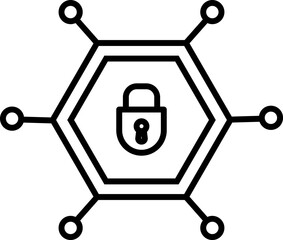 Lock sign on networking in black line art.