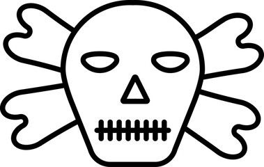 Skull with crossbones in black line art. Danger or alert icon.