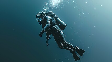 Futuristic diver floating