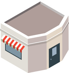 Isometric icon of shop or store with awning sign.