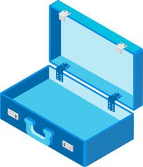 Open suitcase icon or symbol in blue color.