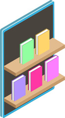 Online book store on smartphone screen isometric icon.