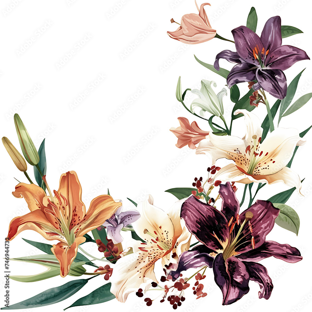 Wall mural Dreamy Lily Petals in Watercolor Clipart - Wall murals