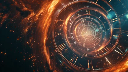 Foto op Canvas Time travel Technology Background with Clock concept and Time Machine, Can rotate clock hands. Jump into the time portal in hours. Traveling in space and time. Time travel fantasy scifi cinematic film © Mentari