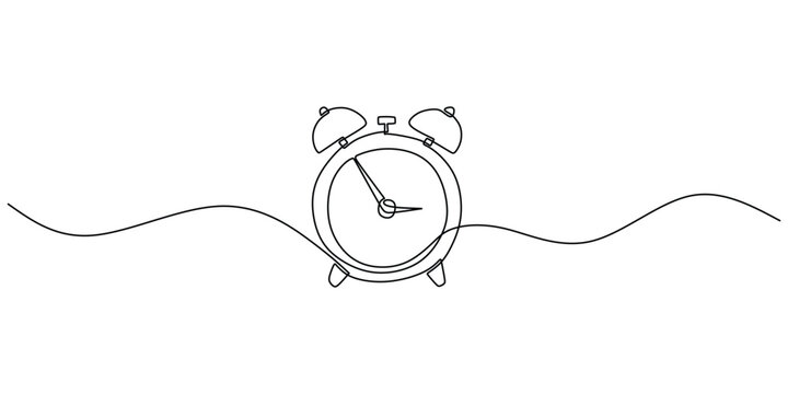 recommend clip art: Continuous line drawing of alarm clock. Hand drawn education concept.