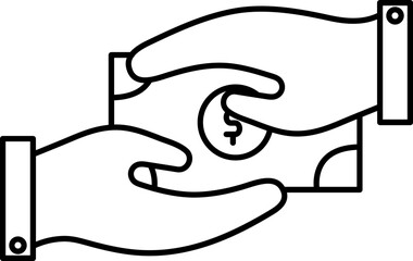 Line art illustration of cash payment icon.