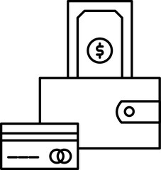 Black line stroke icon of wallet with credit card.