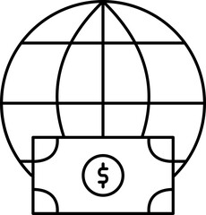 Thin line icon of globe with note.