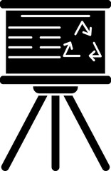 B&W board on tripod with recycling symbol.
