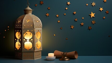 Arabic lantern of Ramadan Clebration background 3d illustration