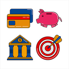 Set of Finance icons in line and color style. Vector Illustration	