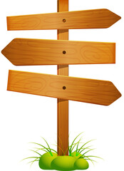 Wooden arrow sign boards with green grass.