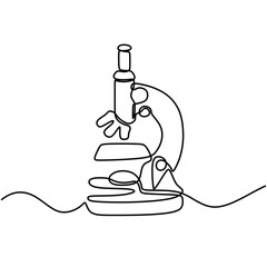 Continuous line drawing microscope. Science equipment for biology analyzing.