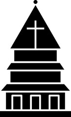 B&W church icon in flat style.