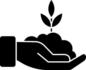 Glyph sign or symbol, hand holding plant for startup concept.