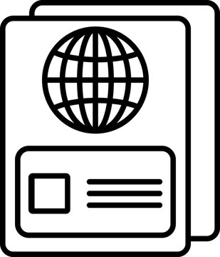 recommend clip art: Black line art passport in flat style.