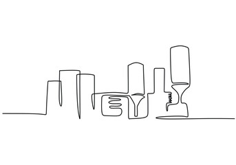 Continuous one line drawing industrial plant outline. Factory architecture buildings and landmark. Air pollution ecology concept.