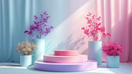 Fototapeta na wymiar 3d podium on pastel background abstract geometric shapes for product display