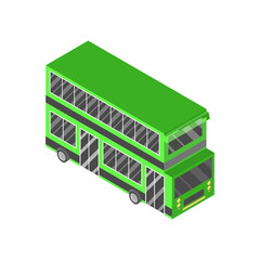 Green double decker bus on white background.