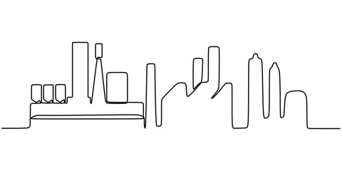 Obraz premium Continuous one line drawing industrial plant outline. Factory architecture buildings and landmark. Air pollution ecology concept.