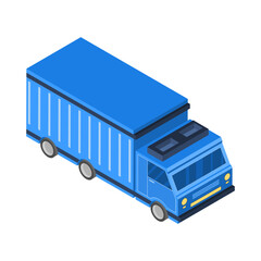 Isometric design of delivery truck in blue color.