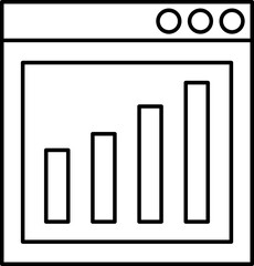 Bar statistics icon on web page in line art.