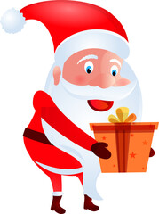 Illustration of santa claus holding gift box.
