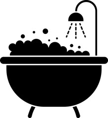 B&W bathtub icon in flat style.
