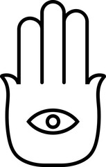 Black line art illustration of a hamasa hand. 