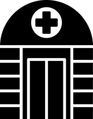 Hospital building icon in b&w color.