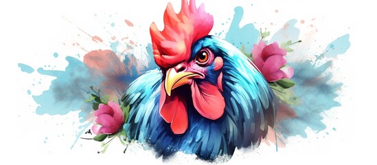 watercolor vector illustration Asian rooster isolated on white background