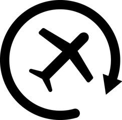 Return flight icon in b&w color.
