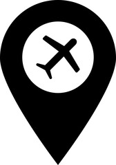 Airplane location center icon in b&w color.