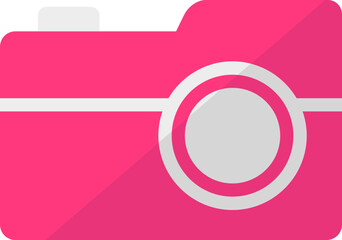 Digital camera icon in pink and gray color.