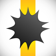 Creative abstract white background decorated with explosive grey star sticker with yellow stripe.
