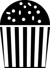 Glyph icon or symbol of cupcake in b&w color.