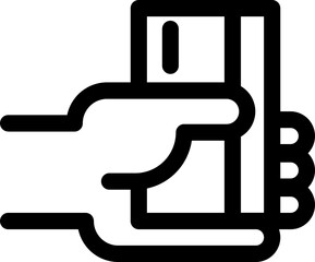 Hand holding payment card icon in line art.