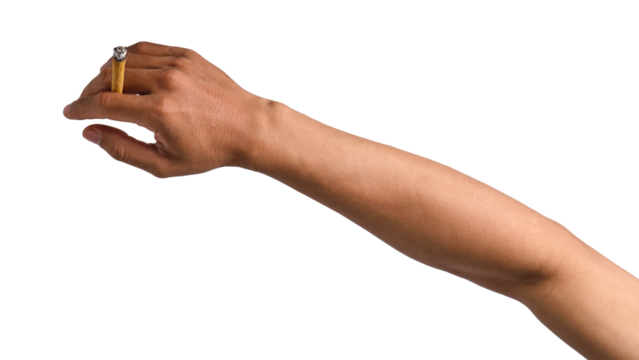 hand holding cigarette isolated on transparent background