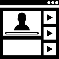 Online video view icon in b&w color.