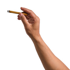 hand holding cigarette isolated on transparent background