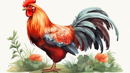 Fototapeta premium watercolor vector illustration Asian rooster isolated on white background