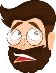 Sad man face character wearing eyeglasses.