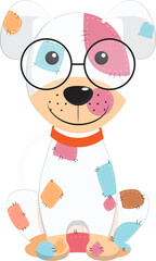 Cartoon character of dog wearing cracked cloth.