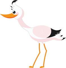 Cartoon character of stork in standing pose.
