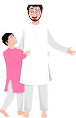 Fototapeta premium Religious muslim father and son in their traditional dress.